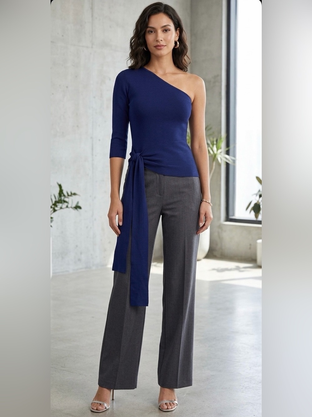Gracia One Shoulder Silky Knit Side Waist Belt Size S